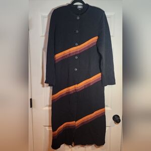 Magic Made In Italy Merino Wool Acrylic Blend Long Black Stripe Cardigan Sweater